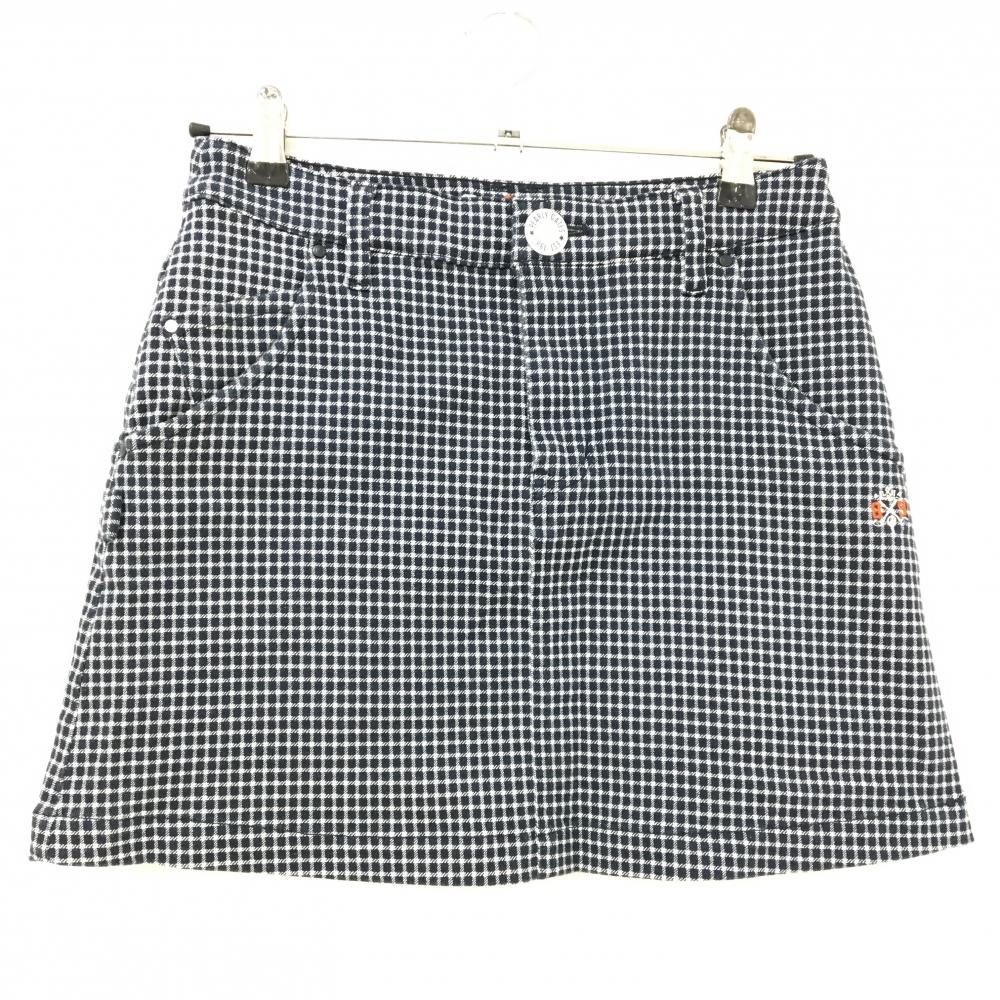 パーリーゲイツ スカート ネイビー×白 格子チェック ストレッチ レディース 0(S) ゴルフウェア PEARLY GATES