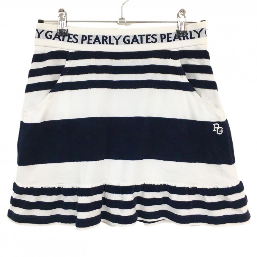 【超美品】パーリーゲイツ スカート 白×ダークネイビー ランダムボーダー  レディース 1(M) ゴルフウェア PEARLY GATES