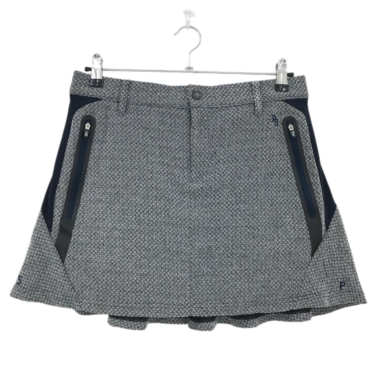 【美品】パーリーゲイツ スカート グレー×ネイビー 織生地 一部異素材切替 裏地付 レディース 2(L) ゴルフウェア PEARLY GATES