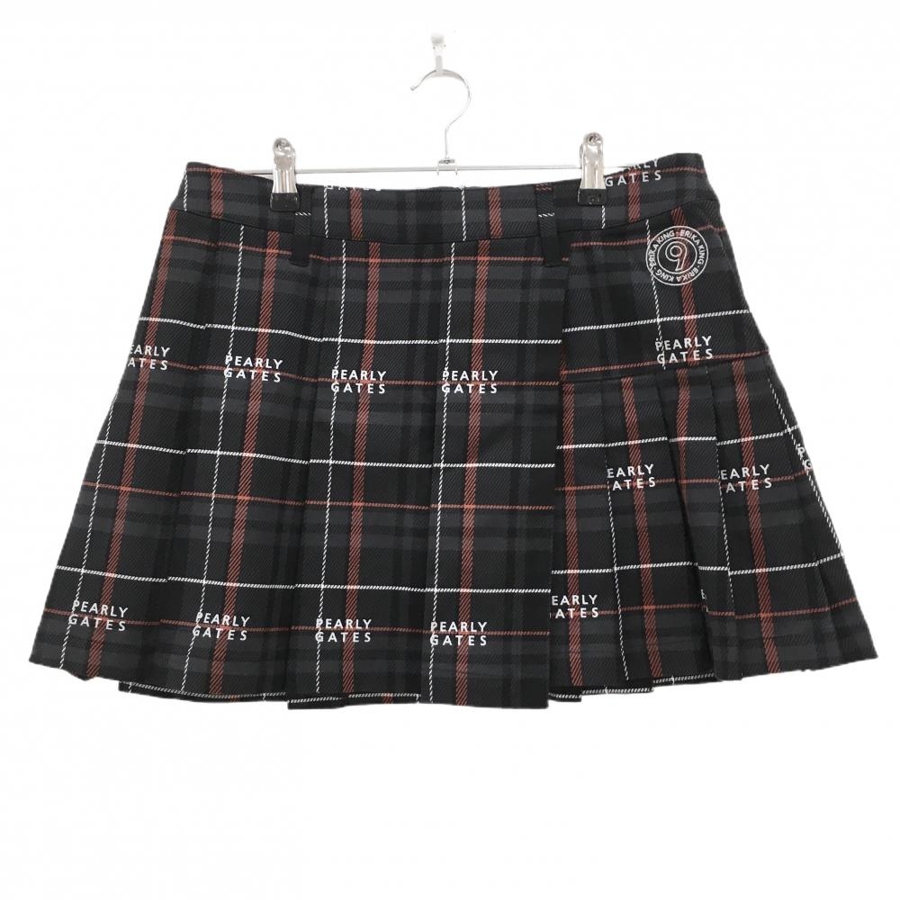 【超美品】パーリーゲイツ プリーツスカート ダークグレー×黒×レッド系 レディース 2(L) ゴルフウェア PEARLY GATES