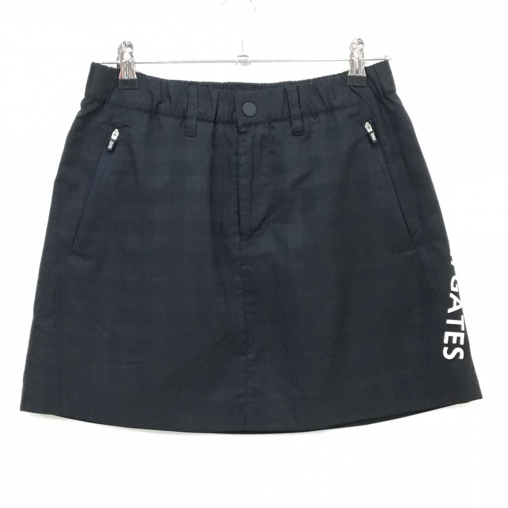 【美品】パーリーゲイツ スカート ダークネイビー チェック地模様 蓄熱裏地 ウエストゴム レディース 1(M) ゴルフウェア PEARLY GATES