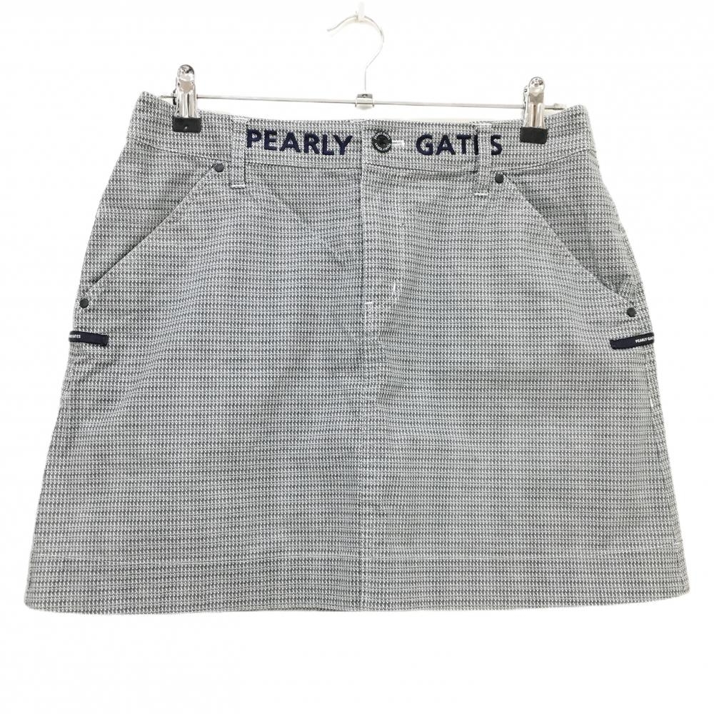 パーリーゲイツ スカート ネイビー×白 総柄 ウエストロゴ刺しゅう レディース 2(L) ゴルフウェア PEARLY GATES