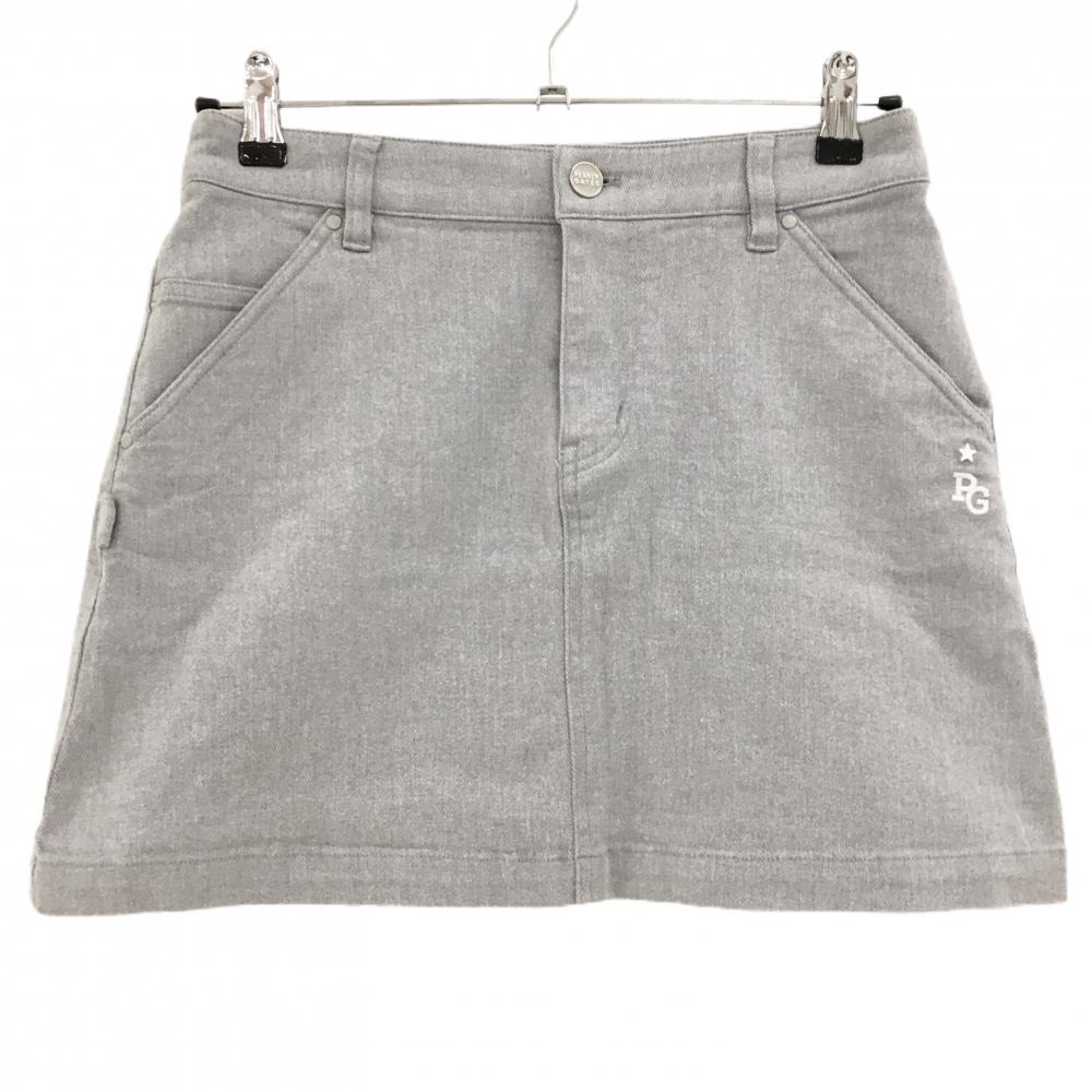 【美品】パーリーゲイツ スカート 杢グレー×白 ロゴ刺しゅう ストレッチ レディース 1(M) ゴルフウェア PEARLY GATES