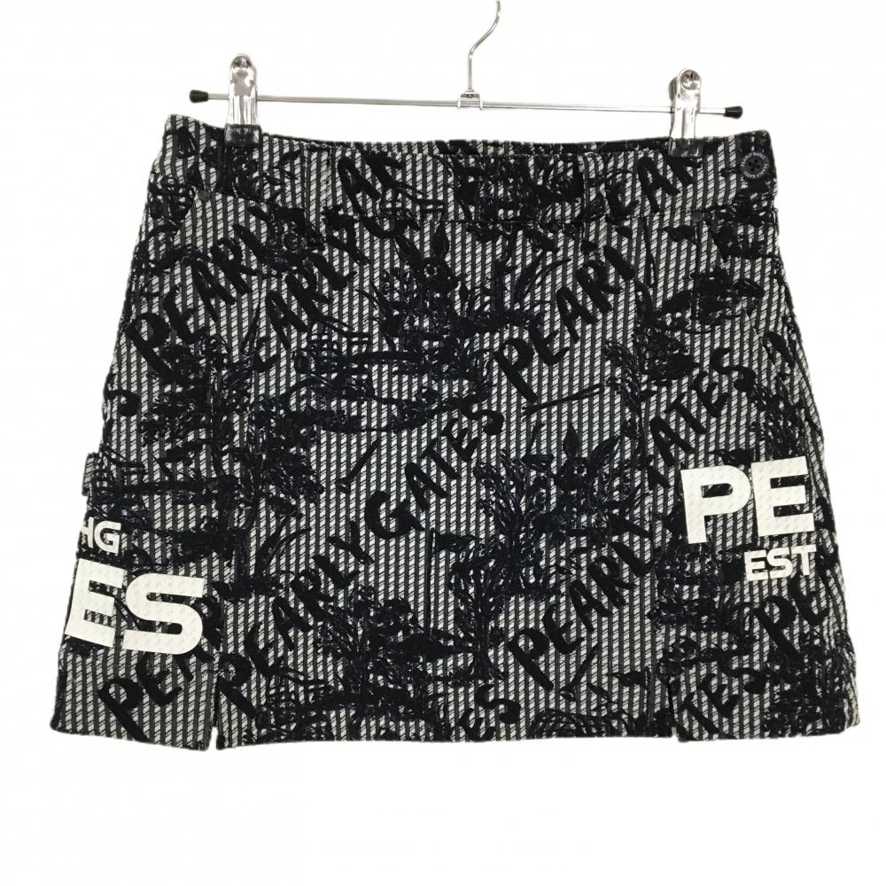 【美品】パーリーゲイツ スカート 白×ネイビー 総柄 ストライプ ストレッチ  レディース 1(M) ゴルフウェア 2024年モデル PEARLY GATES