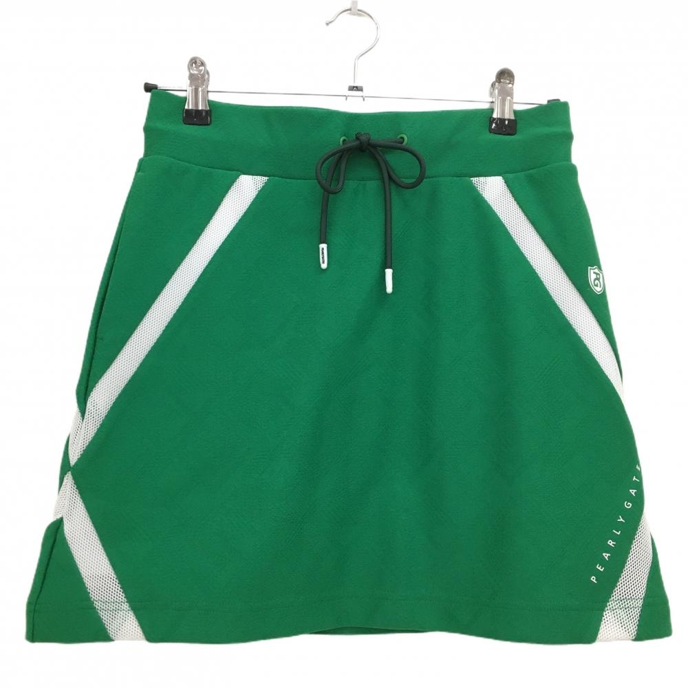 【美品】パーリーゲイツ スカート グリーン×白 地模様 一部メッシュ 裏地付  レディース 1(M) ゴルフウェア PEARLY GATES
