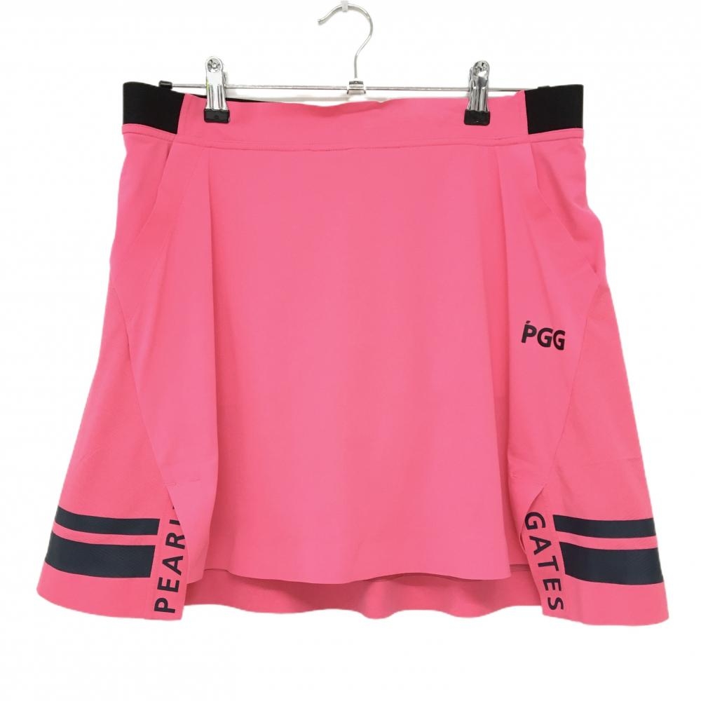 【美品】PGGパーリーゲイツ スカート 蛍光ピンク×黒 後裾ライン 内側インナーパンツ レディース 2(L) ゴルフウェア PEARLY GATES