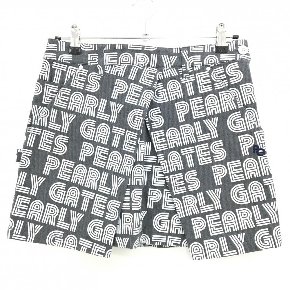 【美品】パーリーゲイツ スカート グレー×白 ロゴ総柄 ストレッチ レディース 1(M) ゴルフウェア PEARLY GATES