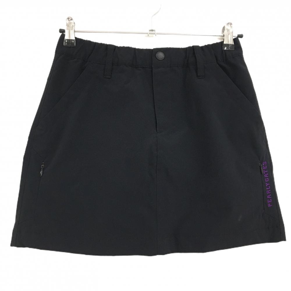 【超美品】パーリーゲイツ スカート 黒×パープル 蓄熱裏地 ロゴ刺しゅう レディース 0(S) ゴルフウェア PEARLY GATES
