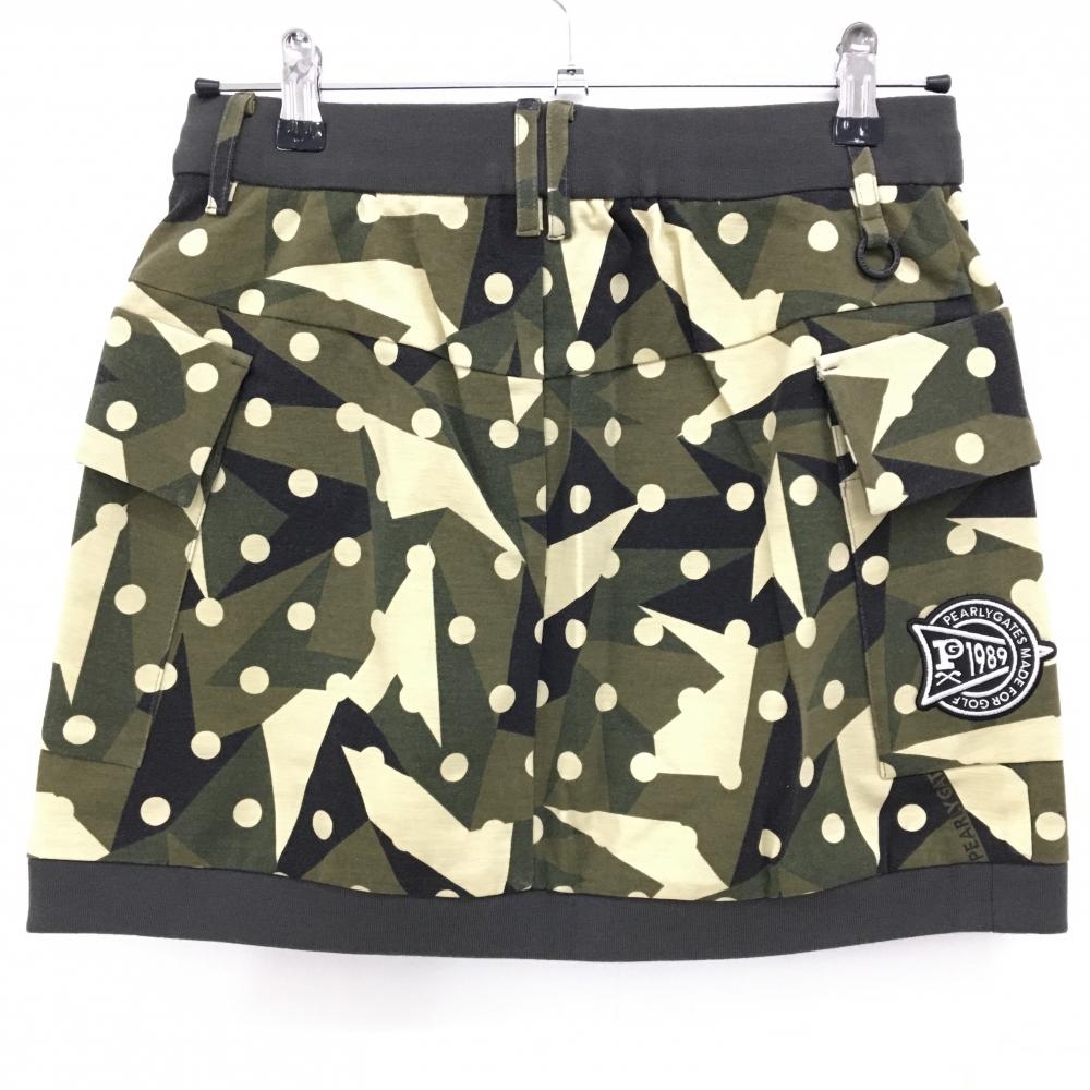 【新品】パーリーゲイツ カーゴスカート カーキ×ベージュ系 ドット柄 カモフラ風 裏起毛 レディース 1(M) ゴルフウェア PEARLY GATES