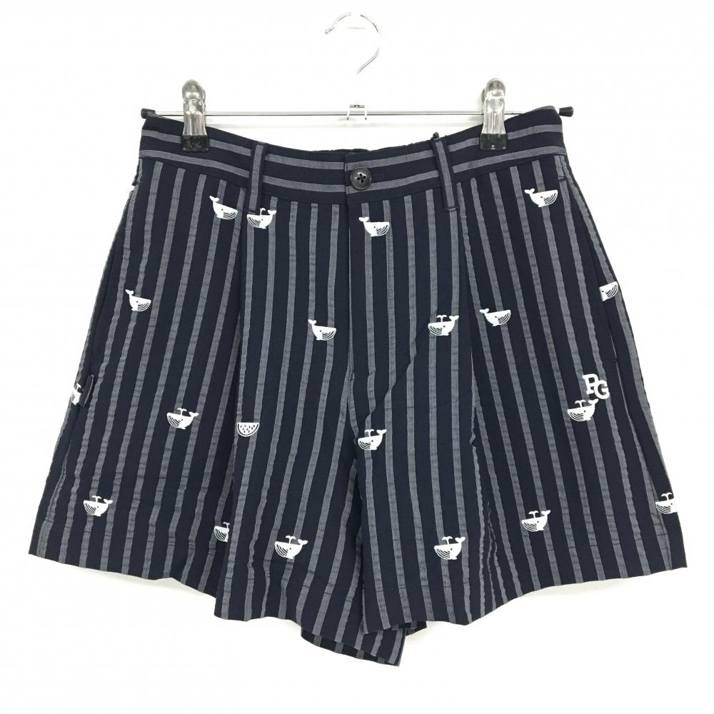 【新品】パーリーゲイツ キュロットスカート ダークネイビー×ダークグレー クジラ柄 レディース 0(S) ゴルフウェア PEARLY GATES