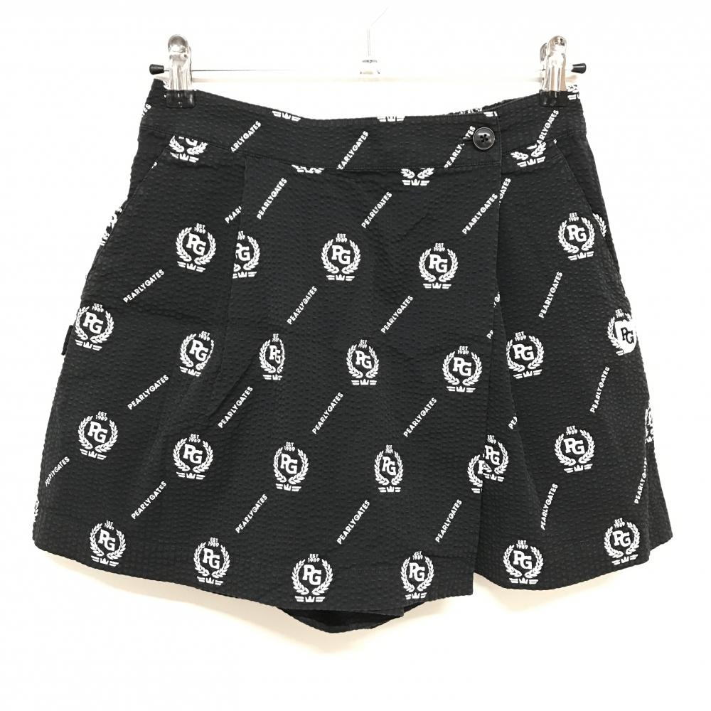 パーリーゲイツ キュロットスカート 黒×白 ロゴ総柄 サッカー生地  レディース 1(M) ゴルフウェア PEARLY GATES