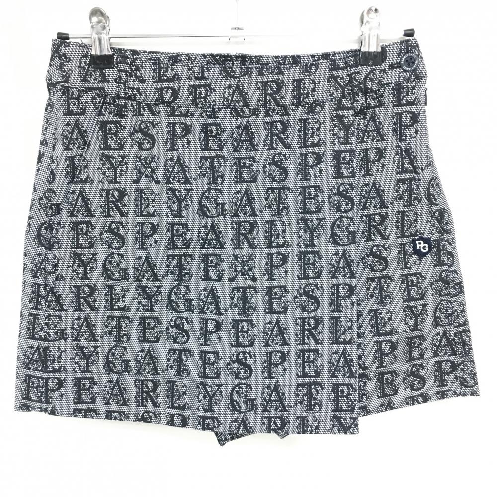 【超美品】パーリーゲイツ キュロットスカート ネイビー×白 ロゴ総柄 ストレッチ  レディース 0(S) ゴルフウェア PEARLY GATES