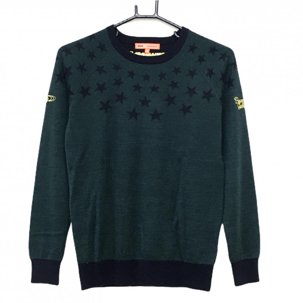 ビームスゴルフ セーター ダークグリーン系×ダークネイビー 身頃上星柄 ウール混 ニット レディース M ゴルフウェア BEAMS GOLF