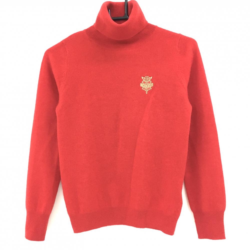 【超美品】ビームスゴルフ ハイネックセーター レッド ロゴ刺しゅう ニット カシミヤ100％ レディース S ゴルフウェア BEAMS GOLF