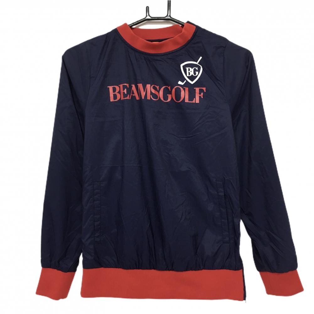 【超美品】ビームスゴルフ ナイロンスニード ネイビー×レッド 蓄熱裏地 ブルゾン 肩ハーフジップ レディース S ゴルフウェア BEAMS GOLF