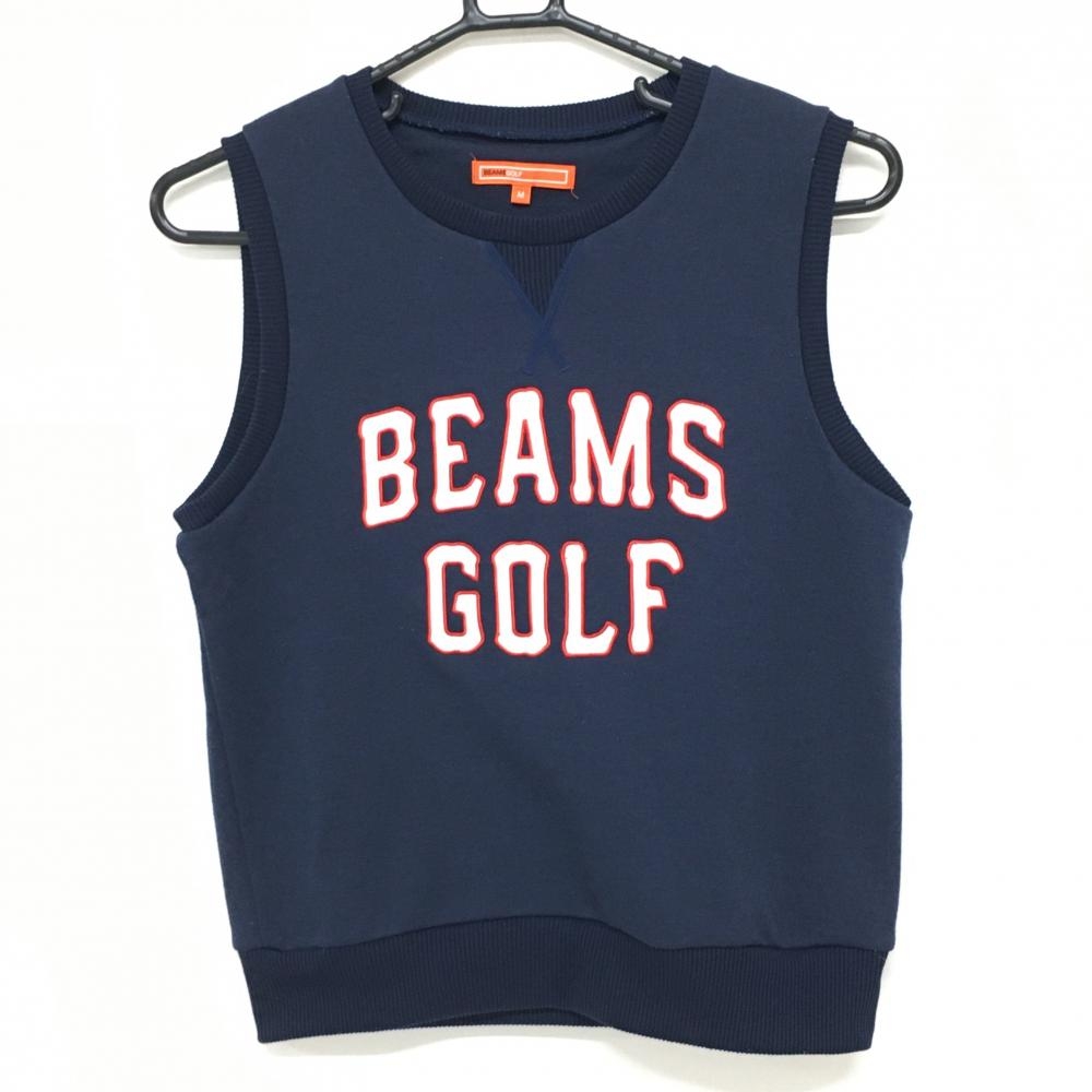 【美品】ビームスゴルフ ベスト ネイビー×レッド ビッグロゴ スウェット地 レディース M ゴルフウェア BEAMS GOLF