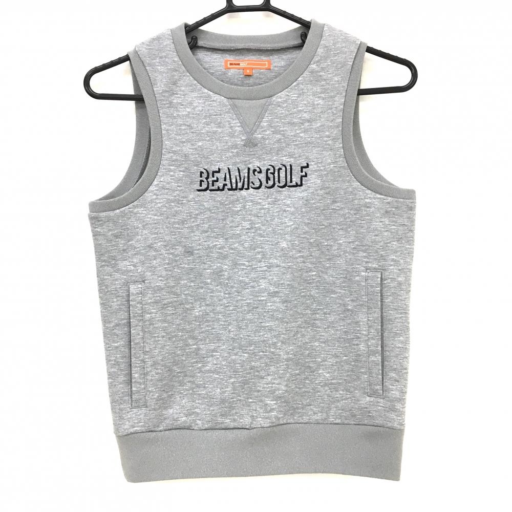 【美品】ビームスゴルフ ベスト 杢グレー×黒 胸ロゴ スウェット生地 レディース S ゴルフウェア 2023年モデル BEAMS GOLF