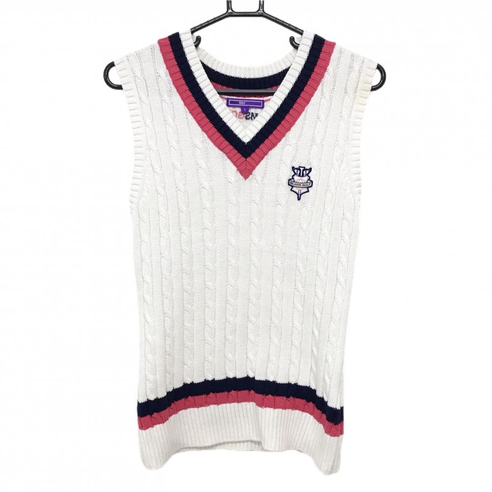 ビームスゴルフ ニットベスト 白 ケーブル編み コットン100％ レディース L ゴルフウェア BEAMS GOLF