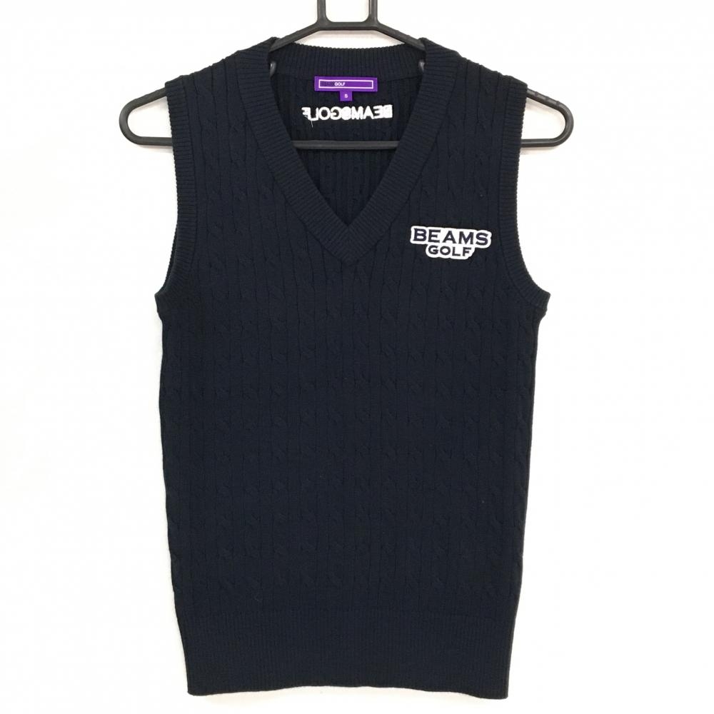 【超美品】ビームスゴルフ ニットベスト ネイビー ケーブル編み コットン混 レディース S ゴルフウェア BEAMS GOLF