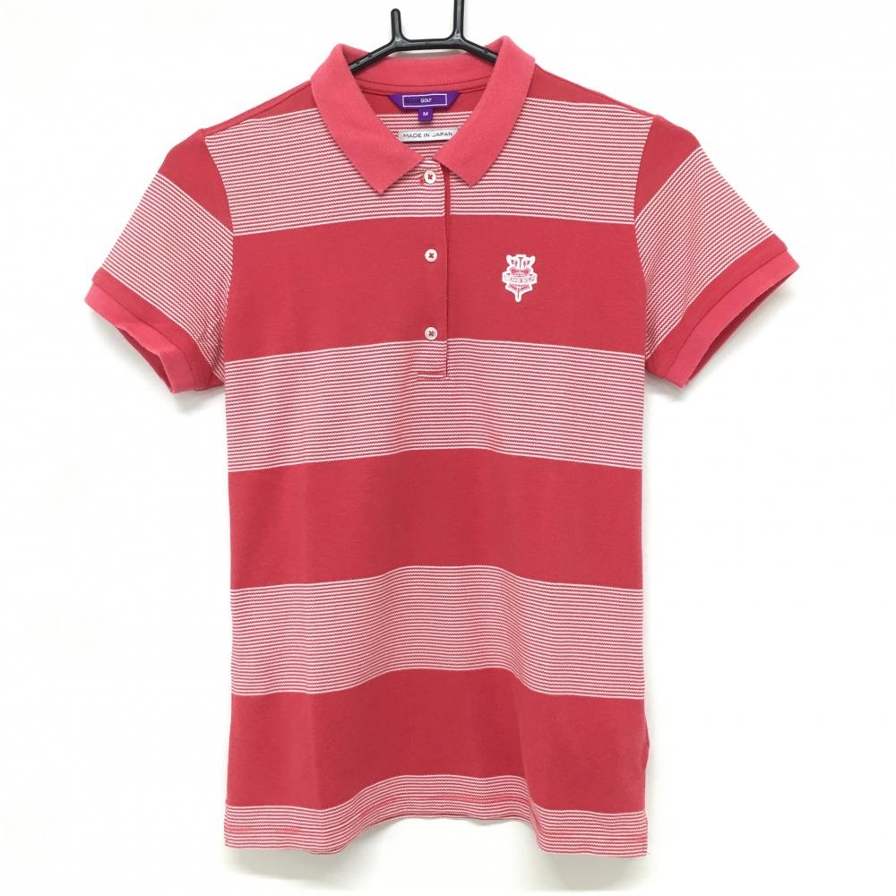 【美品】ビームスゴルフ 半袖ポロシャツ ピンク×白 太ボーダー調 日本製  レディース M ゴルフウェア BEAMS GOLF