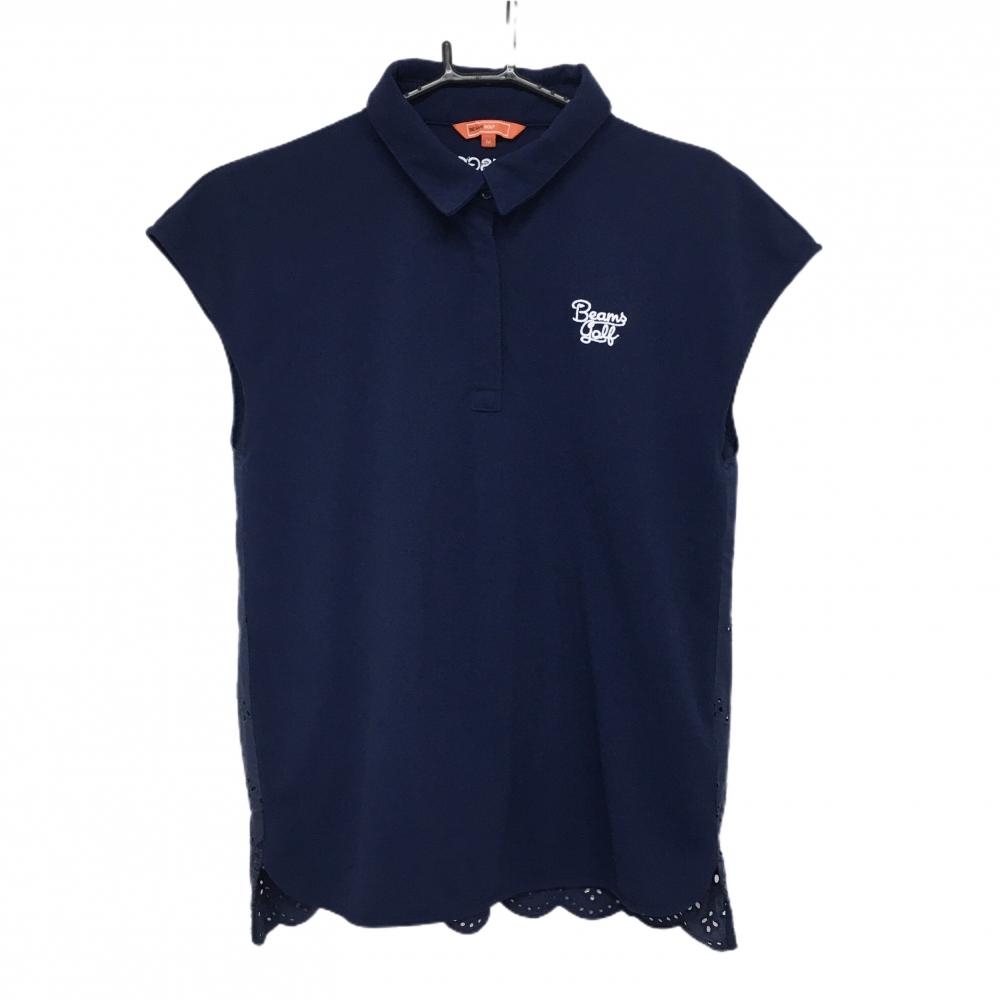 【超美品】ビームスゴルフ 半袖ポロシャツ ネイビー バックレース フレンチスリーブ  レディース M ゴルフウェア 2024年モデル BEAMS GOLF