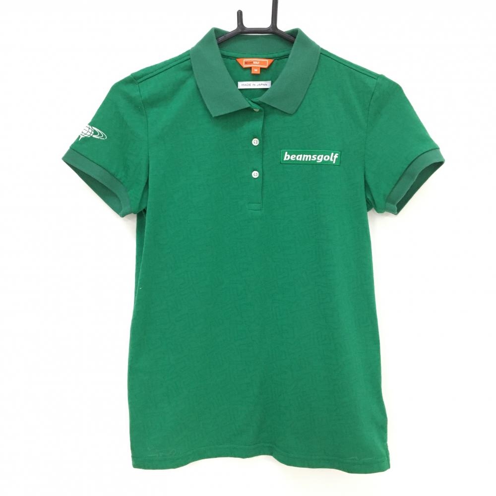 ビームスゴルフ 半袖ポロシャツ グリーン 総柄地模様 レディース M ゴルフウェア BEAMS GOLF