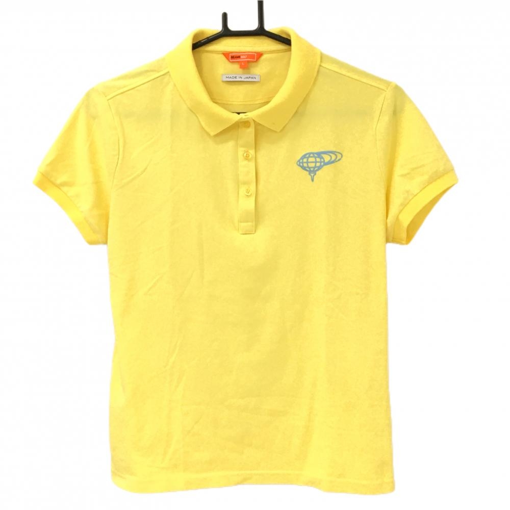 【美品】ビームスゴルフ 半袖ポロシャツ イエロー ロゴライトブルー  レディース L ゴルフウェア BEAMS GOLF