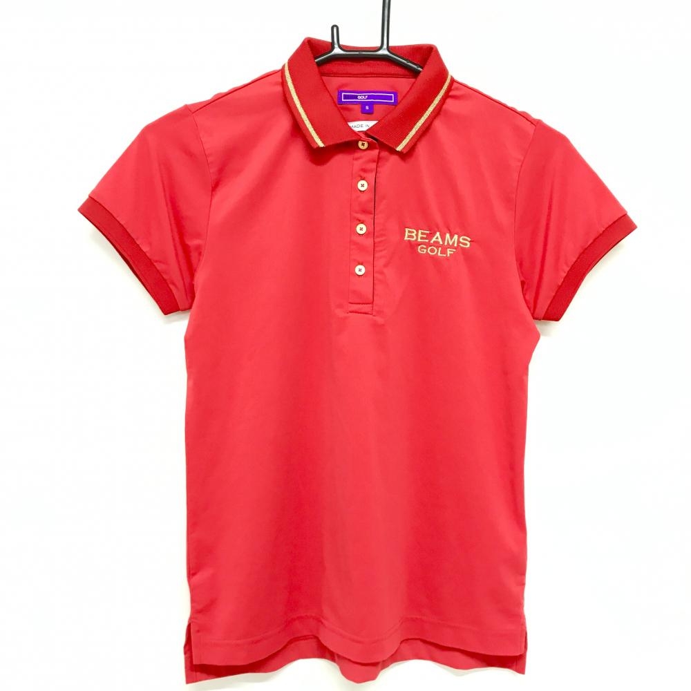 【超美品】ビームスゴルフ 半袖ポロシャツ レッド ロゴゴールド 日本製 レディース S ゴルフウェア BEAMS GOLF