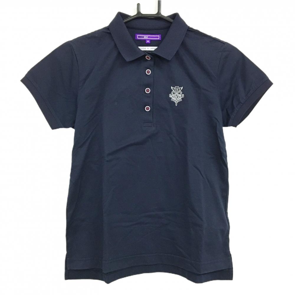 ビームスゴルフ 半袖ポロシャツ ネイビー 襟裏柄 ロゴ刺しゅう レディース M ゴルフウェア BEAMS GOLF