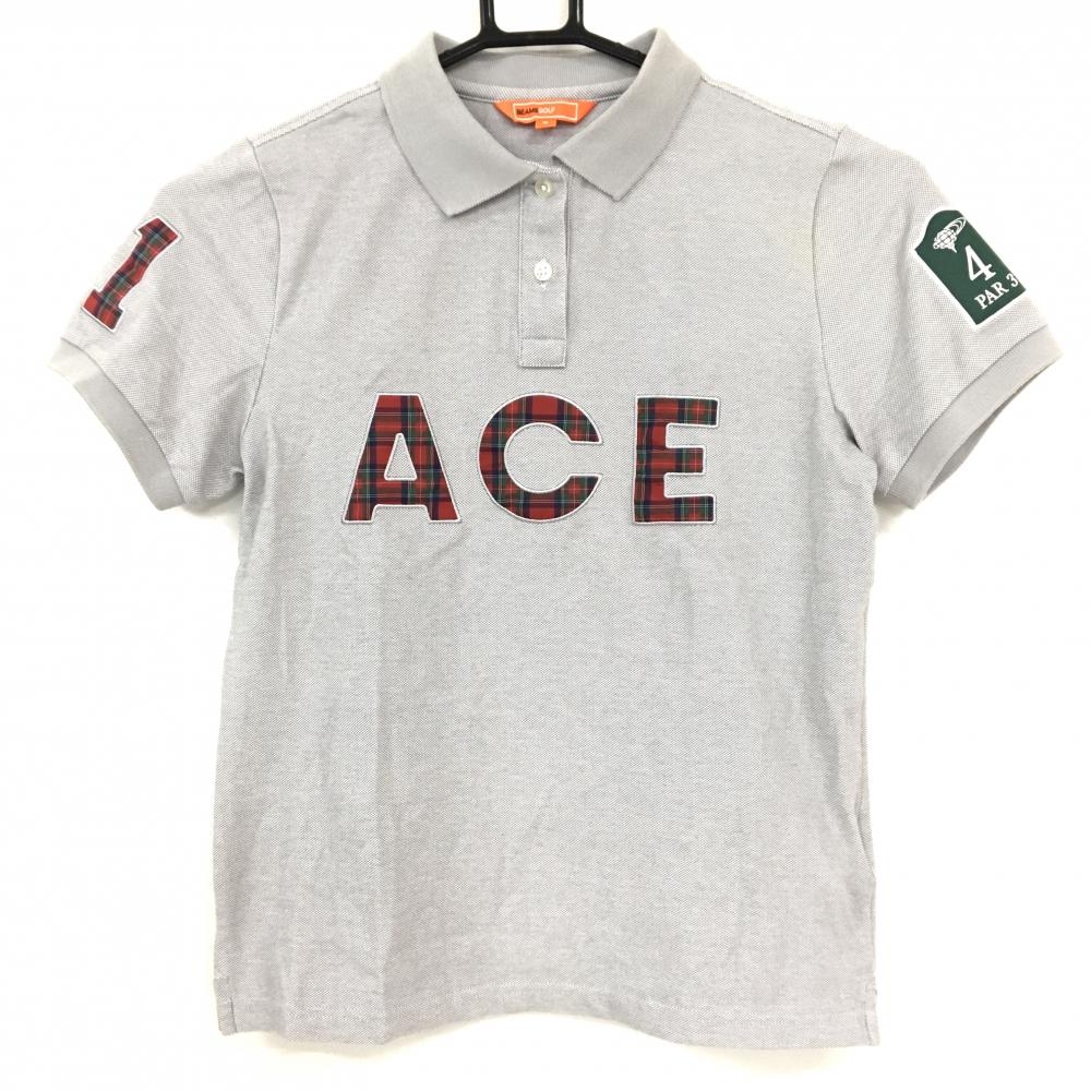 ビームスゴルフ 半袖ポロシャツ グレー×レッド 一部ロゴチェック レディース S ゴルフウェア BEAMS GOLF