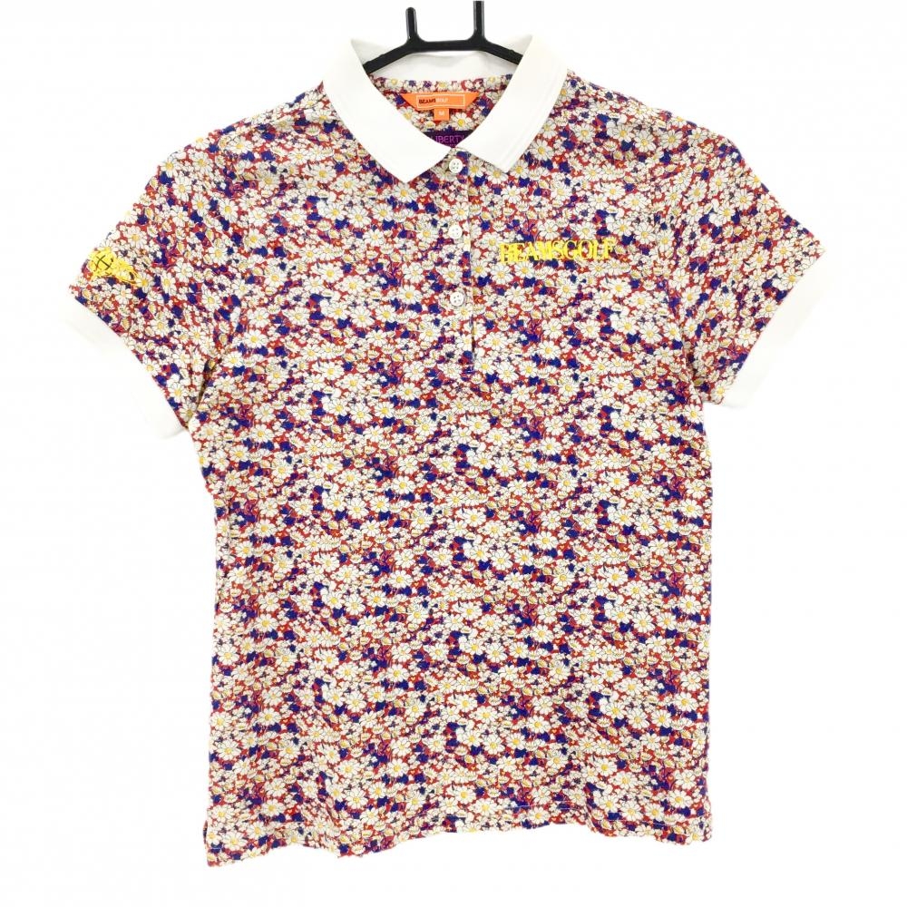 【美品】ビームスゴルフ×LIBERTY 半袖ポロシャツ レッド×白 花柄 レディース M ゴルフウェア BEAMS GOLF
