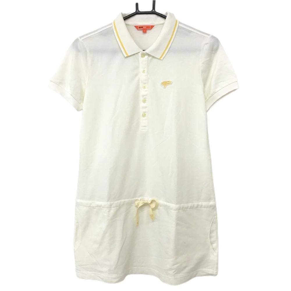 【美品】ビームスゴルフ 半袖ポロシャツ アイボリー×イエロー チュニック丈  レディース L ゴルフウェア BEAMS GOLF