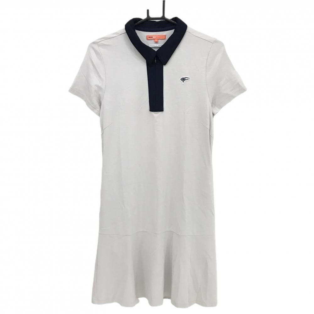 【美品】ビームスゴルフ ワンピース ライトグレー×ネイビー 襟元配色 ハーフジップ レディース M ゴルフウェア 2024年モデル BEAMS GOLF