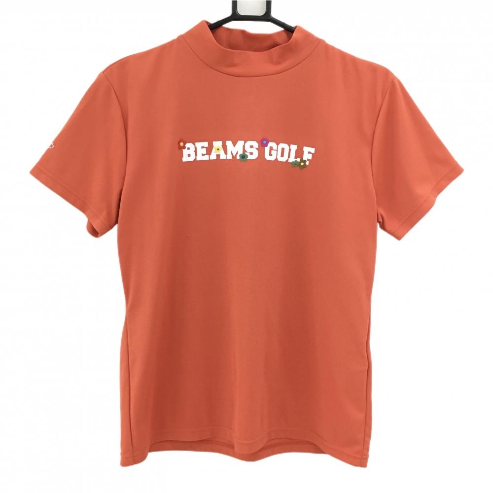 ビームスゴルフ 半袖ハイネックシャツ オレンジ ロゴプリント 花刺しゅう 日本製 レディース L ゴルフウェア BEAMS GOLF