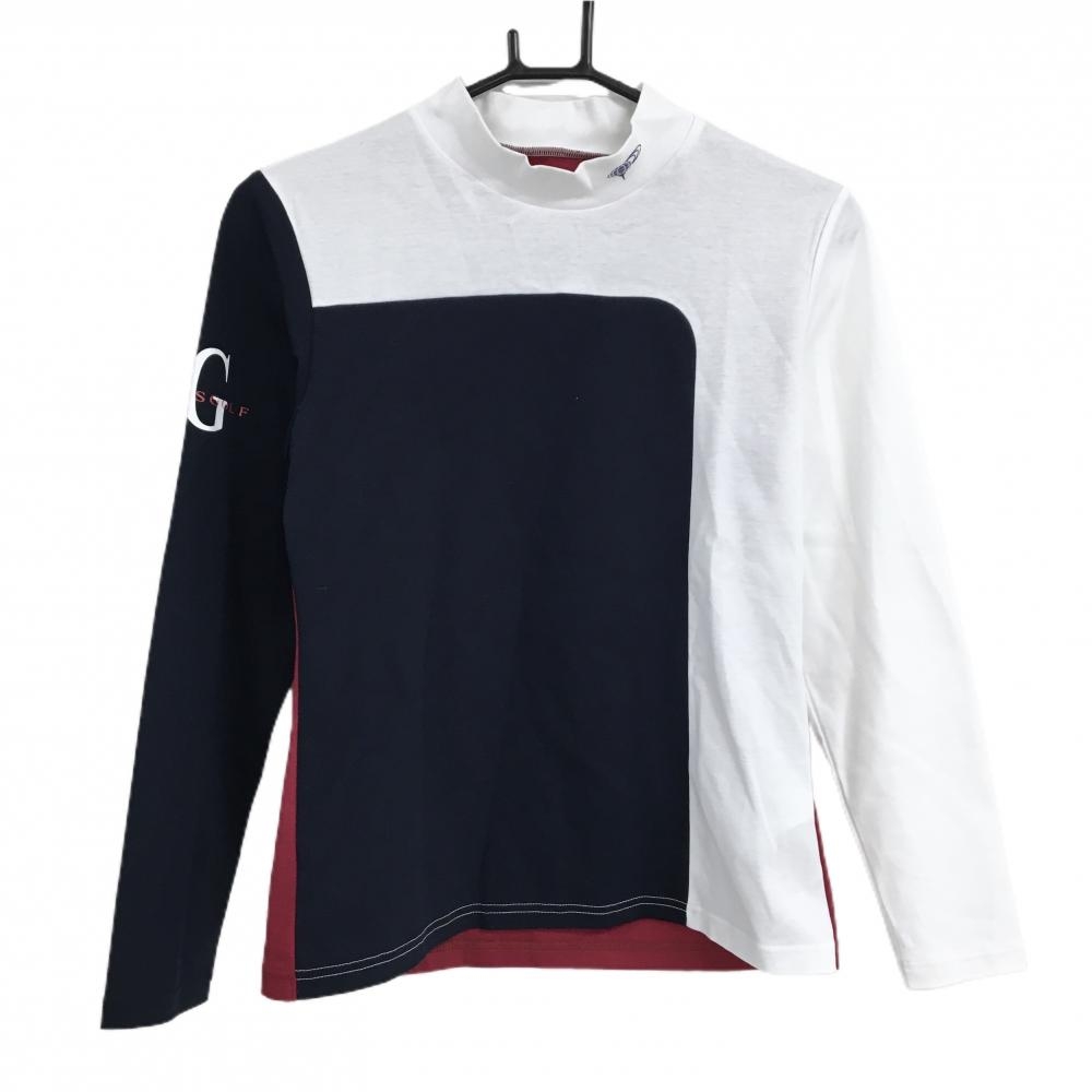 【新品】ビームスゴルフ 長袖ハイネックシャツ 白×ネイビー×ボルドー ストレッチ レディース M ゴルフウェア 2024年モデル BEAMS GOLF