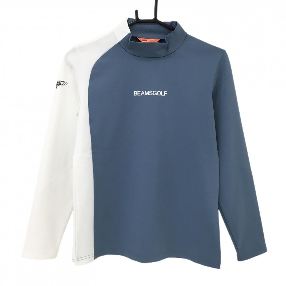 【美品】ビームスゴルフ 長袖ハイネックシャツスモーキーブルー系×白  レディース M ゴルフウェア 2024年モデル BEAMS GOLF