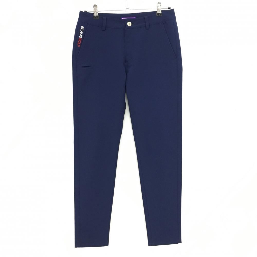 【美品】ビームスゴルフ パンツ ネイビー ロゴ刺しゅう 後ろワッペン  レディース L ゴルフウェア BEAMS GOLF