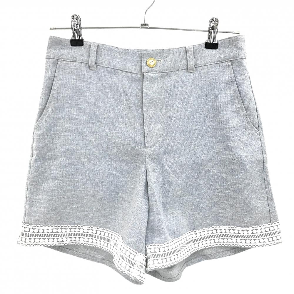 【超美品】ビームスゴルフ ショートパンツ ライトブルー×白 裾レース レディース M ゴルフウェア BEAMS GOLF