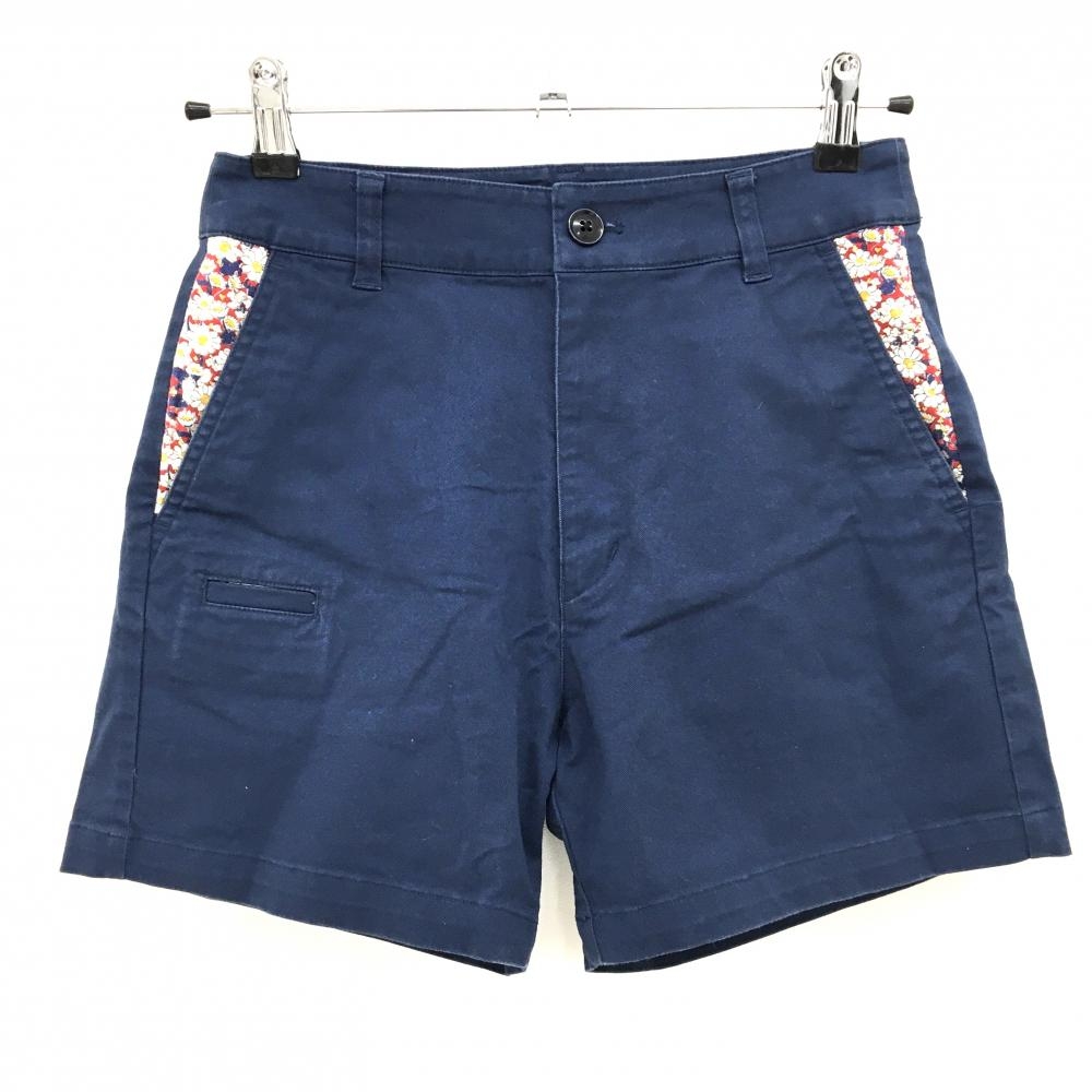 ビームスゴルフ ハーフパンツ ネイビー×レッド ポケット花柄 コットン混 レディース S ゴルフウェア BEAMS GOLF