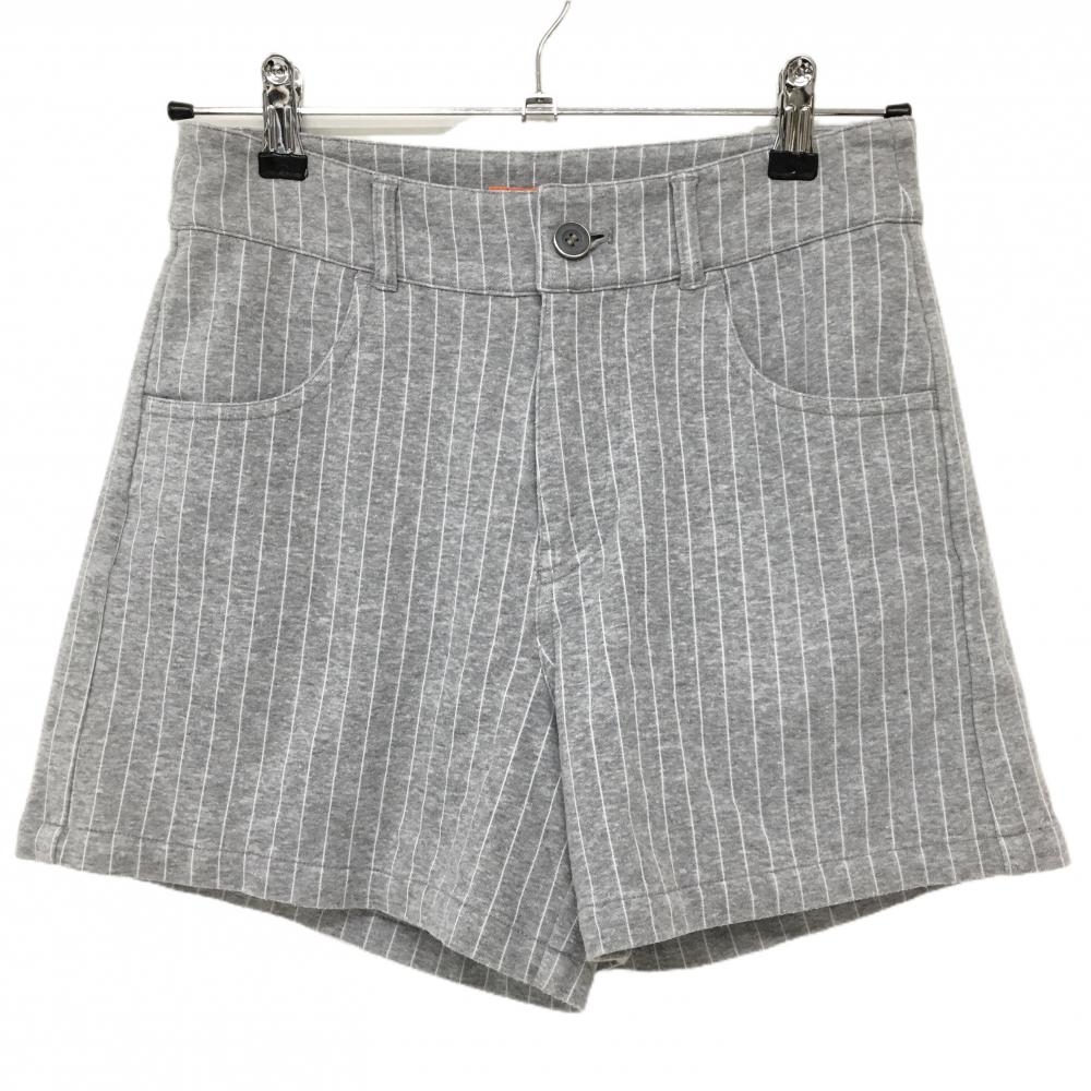 【美品】ビームスゴルフ ショートパンツ 杢グレー×白 ストライプ ロゴ刺しゅう ストレッチ レディース S ゴルフウェア BEAMS GOLF
