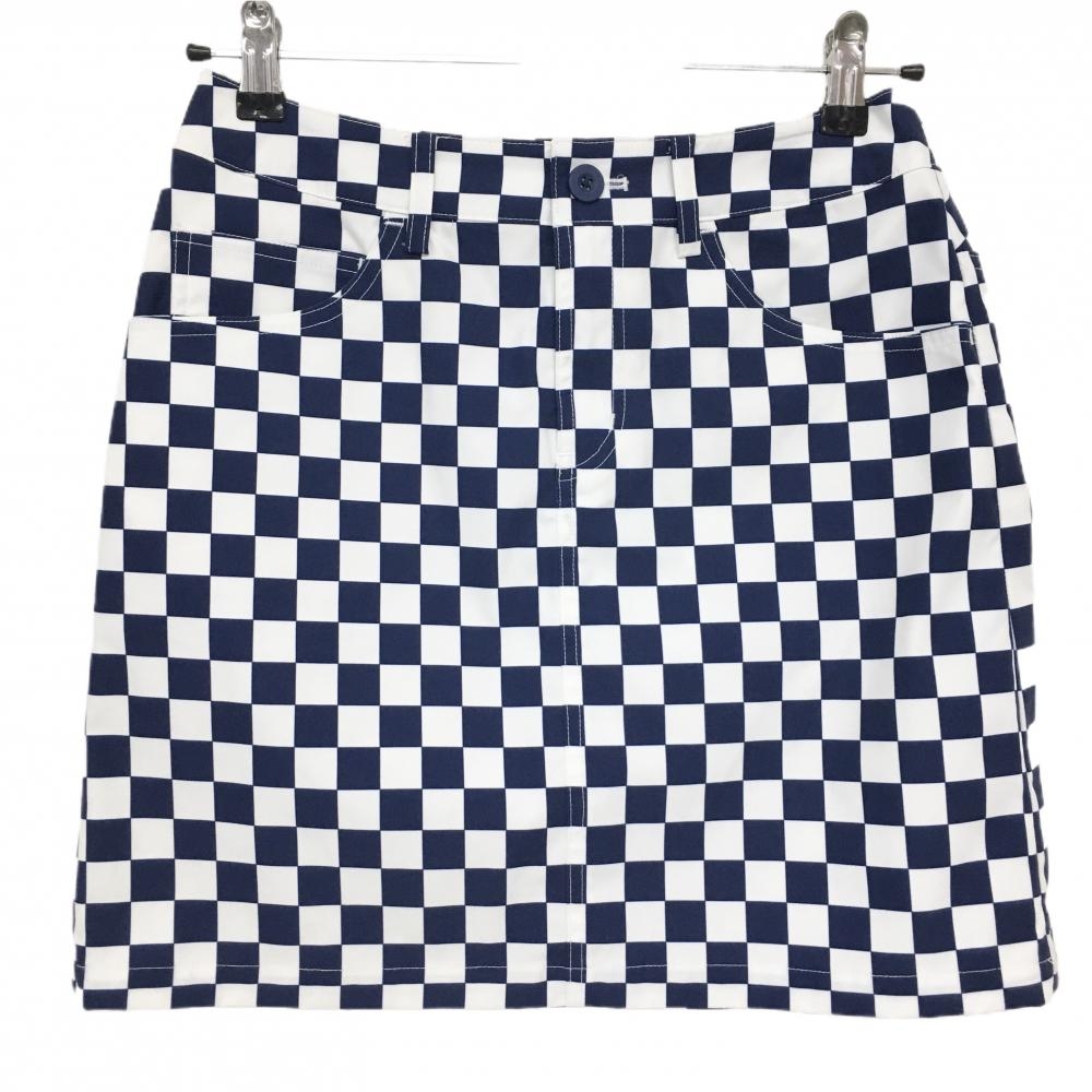 ビームスゴルフ スカート ネイビー×白 ブロックチェック  レディース M ゴルフウェア BEAMS GOLF