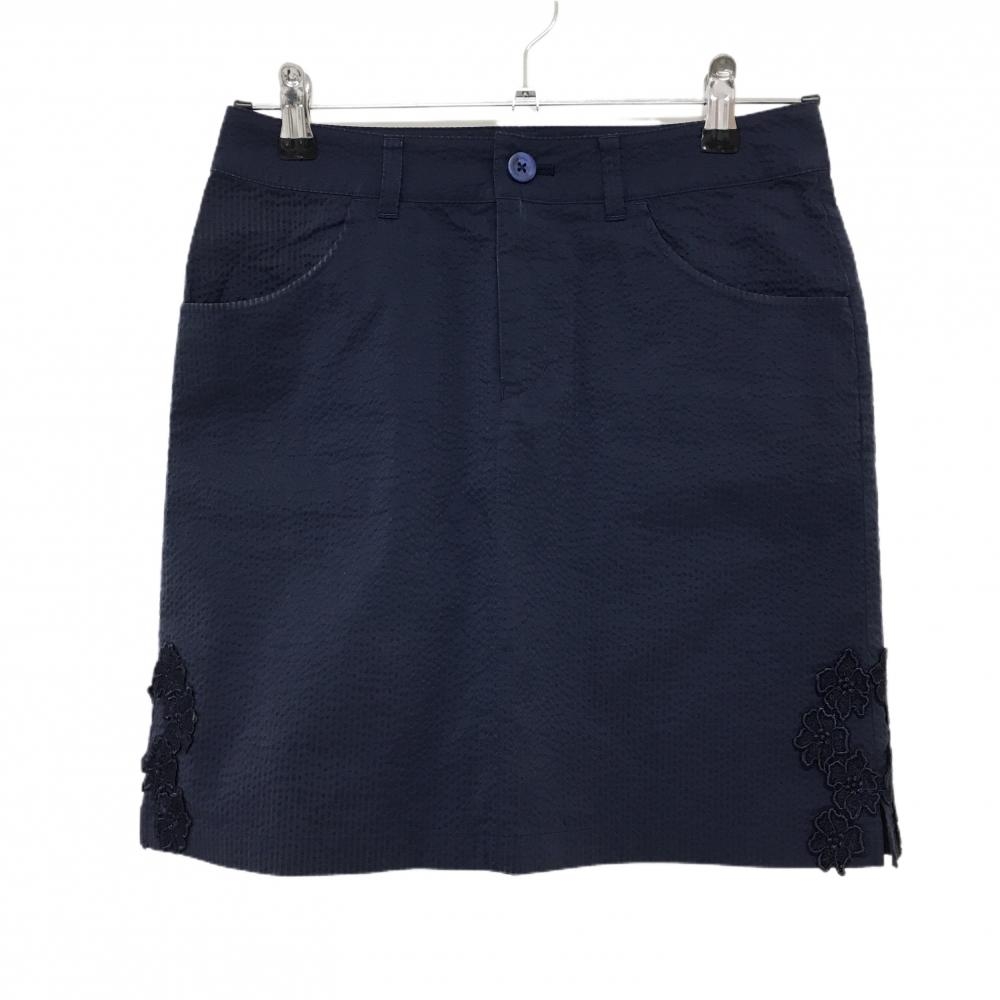 ビームスゴルフ スカート ネイビー サッカー生地 裾花ワッペン レディース S ゴルフウェア BEAMS GOLF