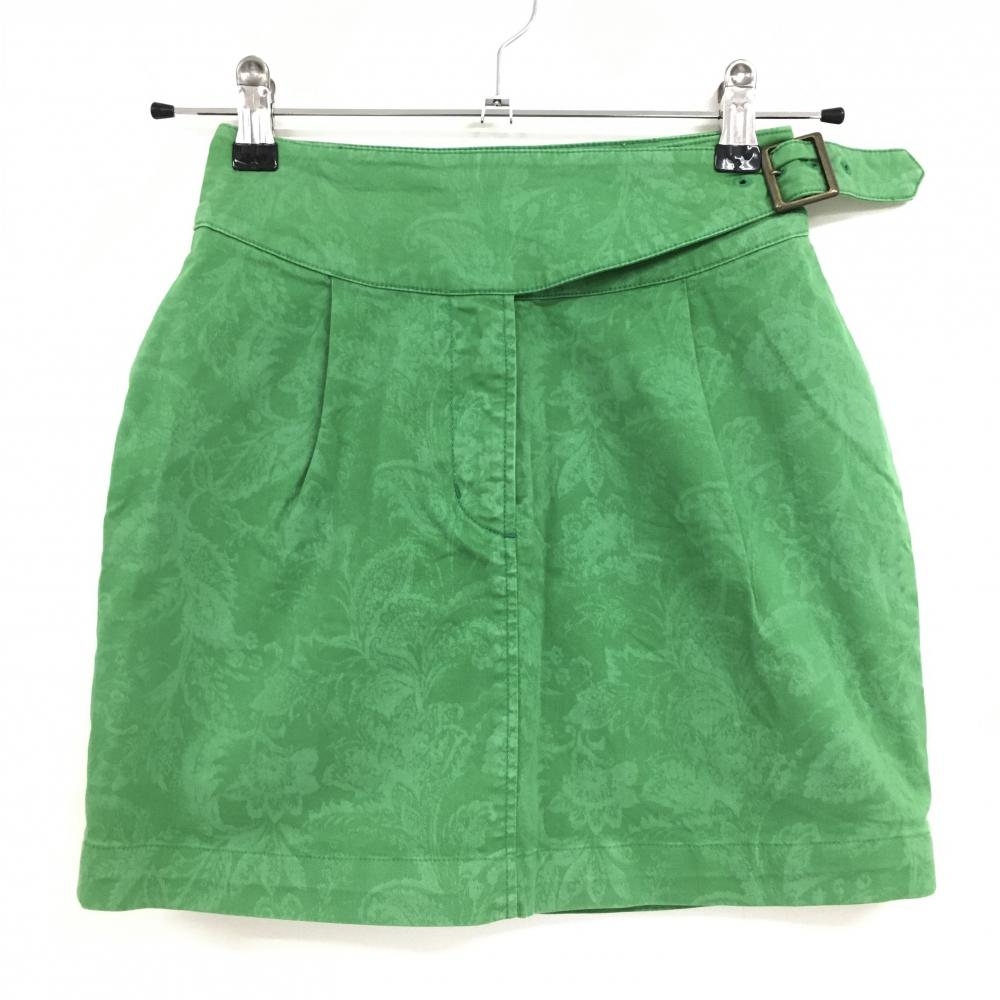 ビームスゴルフ スカート グリーン 総柄 ロゴゴールド レディース S ゴルフウェア BEAMS GOLF