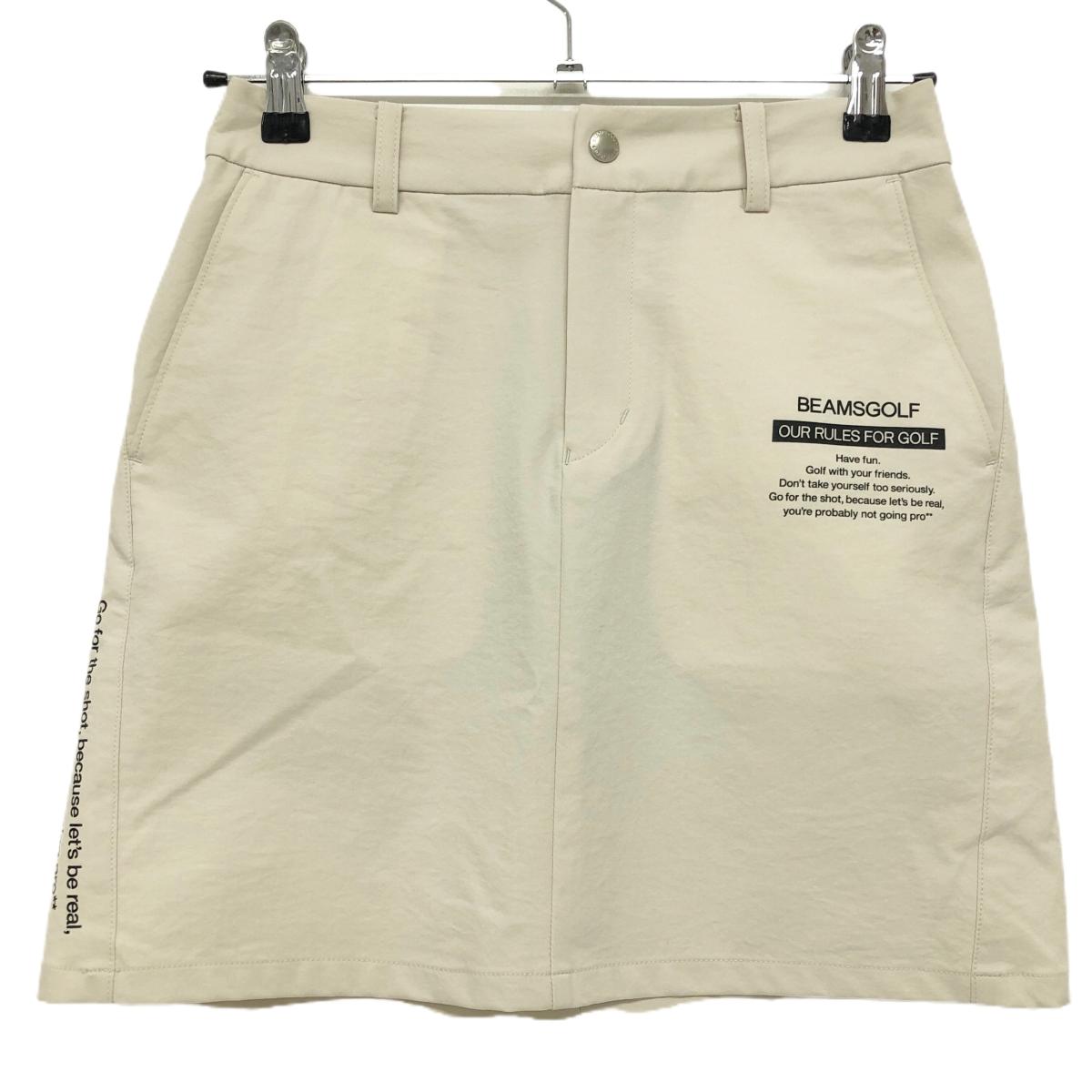 【美品】ビームスゴルフ スカート ライトベージュ×黒 ロゴプリント レディース S ゴルフウェア BEAMS GOLF