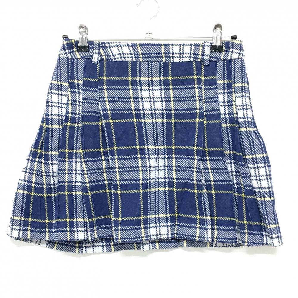 ビームスゴルフ スカート ネイビー×白 チェック コットン混 蓄熱裏地 レディース M ゴルフウェア BEAMS GOLF
