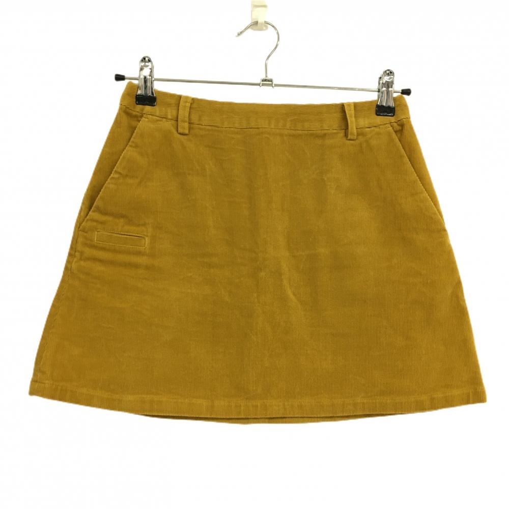【美品】ビームスゴルフ コーデュロイスカート イエローブラウン ロゴネイビー レディース S ゴルフウェア BEAMS GOLF