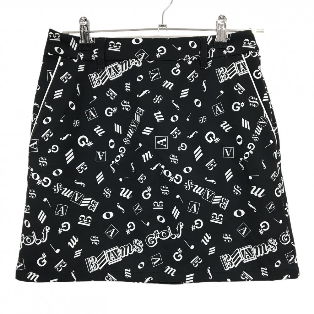 【超美品】ビームスゴルフ スカート　黒×白 楽譜記号総柄 ストレッチ レディース M ゴルフウェア 2024年モデル BEAMS GOLF