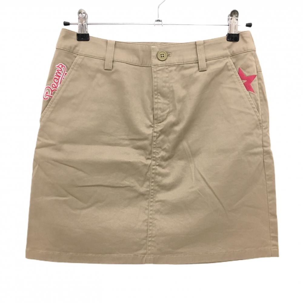 【美品】ビームスゴルフ スカート ライトブラウン×ピンク 星刺しゅう レディース M ゴルフウェア BEAMS GOLF