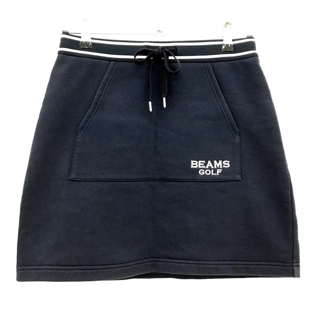 ビームスゴルフ スカート ネイビー×白 ウエストゴム 調節紐 ロゴ刺しゅう レディース M ゴルフウェア BEAMS GOLF