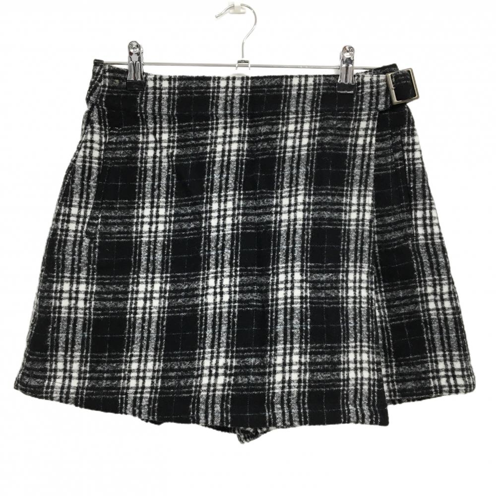 【美品】ビームスゴルフ キュロットスカート 黒×白 チェック柄 ウール アンゴラ混 レディース M ゴルフウェア BEAMS GOLF